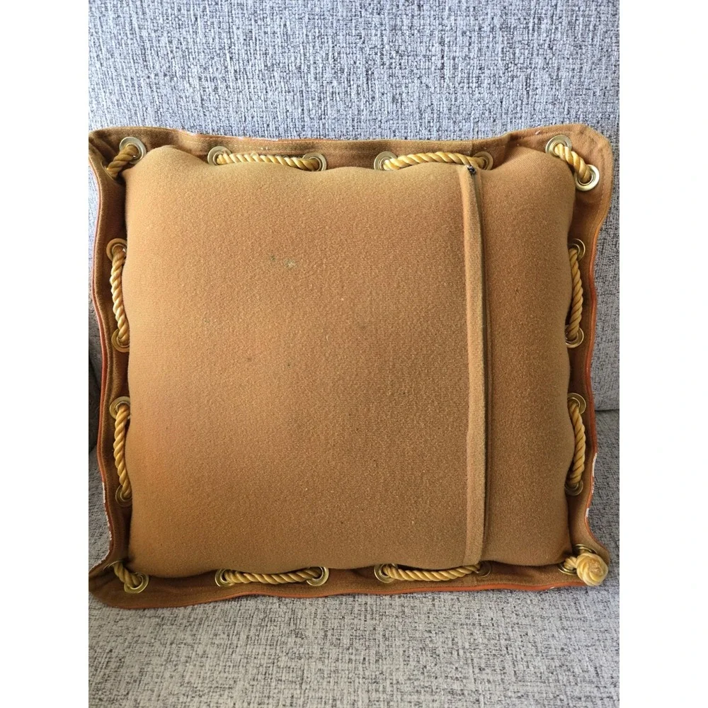 Vintage 1970s Faux Leather Chariot Lounge Cushion Rope‎ Lace Boho Decor UNIQUE